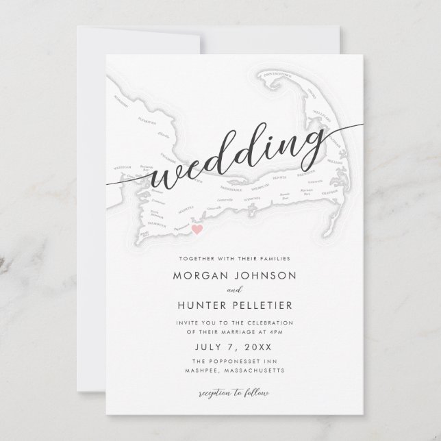 Invitación Mínimo opositor moderno en Boda de mapas (Anverso)