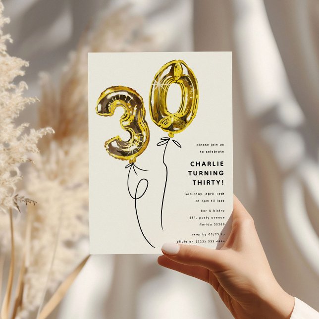 Invitación Mínimo Oro 30 Globo 30 Fiesta de cumpleaños (Subido por el creador)