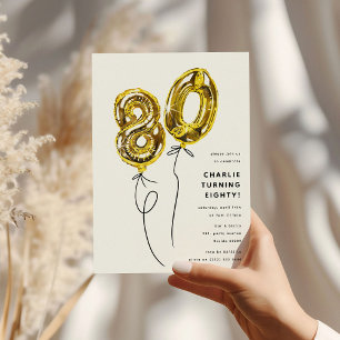Invitación Mínimo Oro 80 Balón 80º Fiesta de Cumpleaños