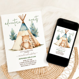 Invitación Mínimo para Baby Shower de Niño Aventura del Oso