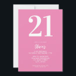 Invitación Mínimo rosado moderno 21º cumpleaños<br><div class="desc">Una invitación moderna y sencilla de 21 años,  con una tipografía elegante y un diseño minimalista de color rosa y blanco.</div>
