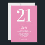 Invitación Mínimo rosado moderno 21º cumpleaños<br><div class="desc">Una invitación moderna y sencilla de 21 años,  con una tipografía elegante y un diseño minimalista de color rosa y blanco.</div>