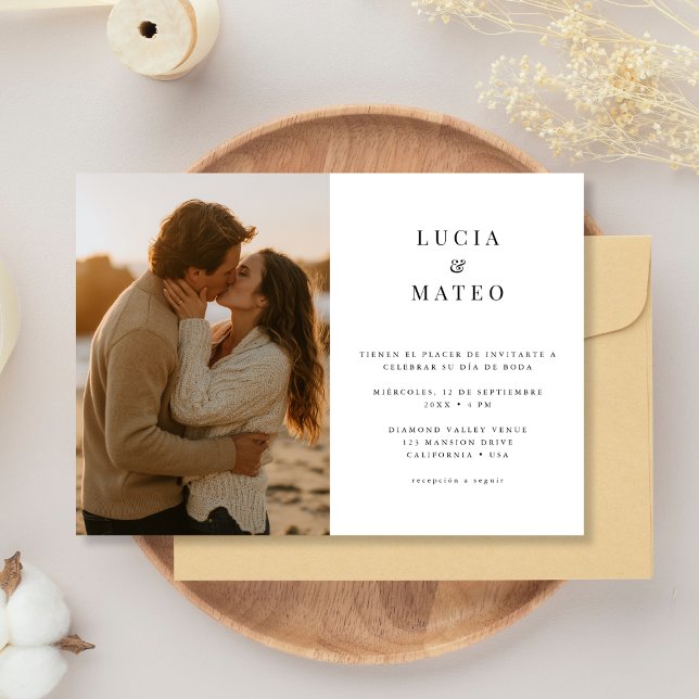 Invitación Mínimo Rustic Beach Sunset Photo Boda español (Subido por el creador)