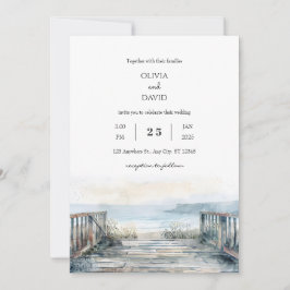 Invitación Mínimo Rústico Balcón Marítimo Vista Boda Playa
