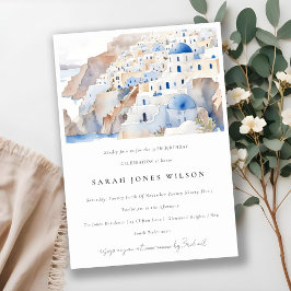 Invitación Mínimo Santorini Grecia acuarela Cumpleaños