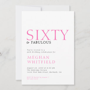 Invitación Mínimo Sesenta y Fabulosas 60 Cumpleaños Fiesta