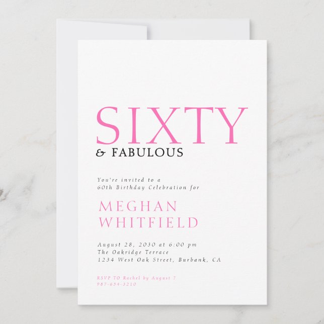 Invitación Mínimo Sesenta y Fabulosas 60 Cumpleaños Fiesta (Anverso)