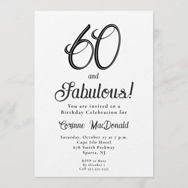 Invitación Mínimo Sesenta y Fabuloso Cumpleaños 60 Party (Anverso)