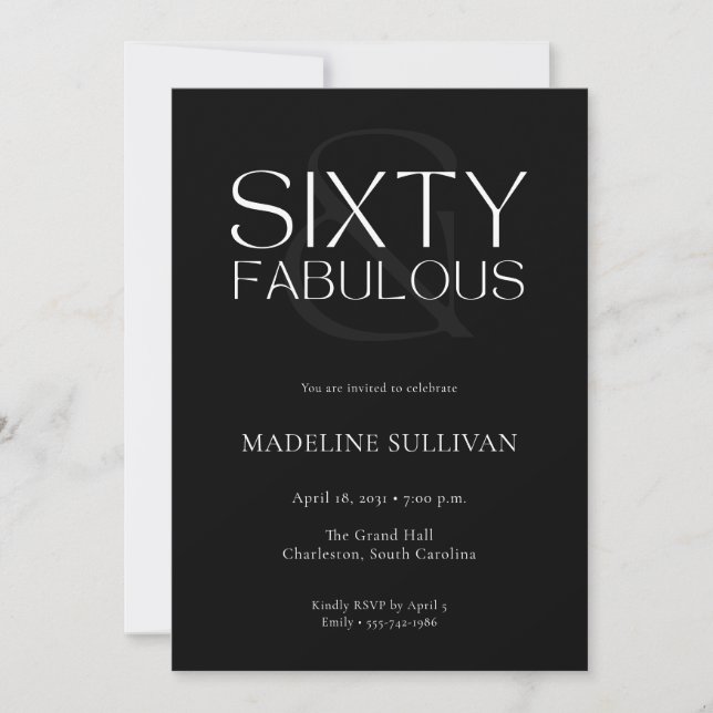 Invitación Mínimo Sesenta y Fabuosa Fiesta de Cumpleaños 60 (Anverso)
