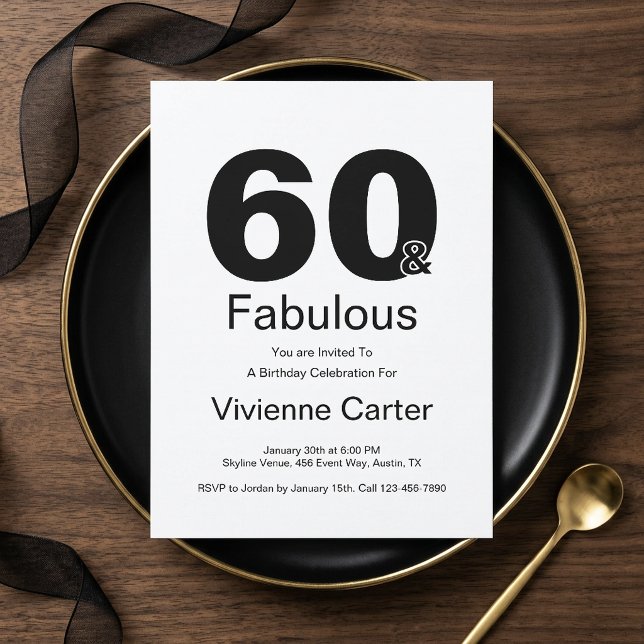 Invitación Mínimo Sesenta y Fabuosa Fiesta de Cumpleaños 60 (Minimal Sixty and Fabulous 60th Birthday Party Invitation)