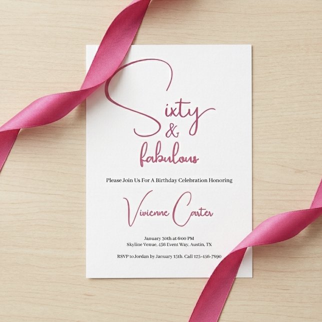 Invitación Mínimo Sesenta y Fabuosa Fiesta de Cumpleaños 60 (Minimal Sixty and Fabulous 60th Birthday Party Invitation)
