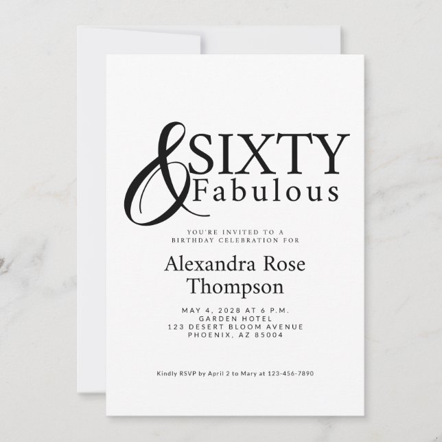 Invitación Mínimo Sesenta y Fabuosa Fiesta de Cumpleaños 60 (Anverso)