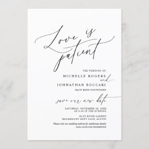Invitación Mínimo Simple, Amor en paciente, boda pospuesta
