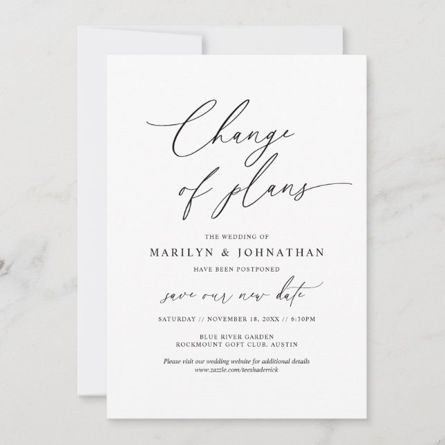 Invitación Mínimo Simple, Cambio de planes, boda pospuesta (Anverso)