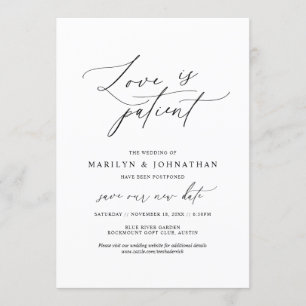 Invitación Mínimo Simple, El amor es paciente, boda pospuesta