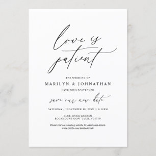 Invitación Mínimo Simple, El amor es paciente, boda pospuesta