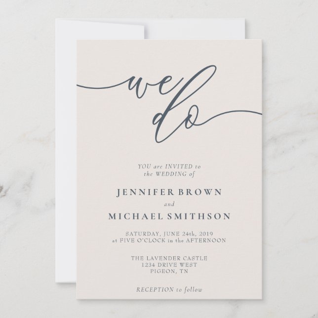 Invitación Mínimo Simple Lo Hacemos Boda Anunciamos Beige Nav (Anverso)