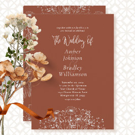 Invitación Mínimo Terracota Floral Código QR Boda Elegante