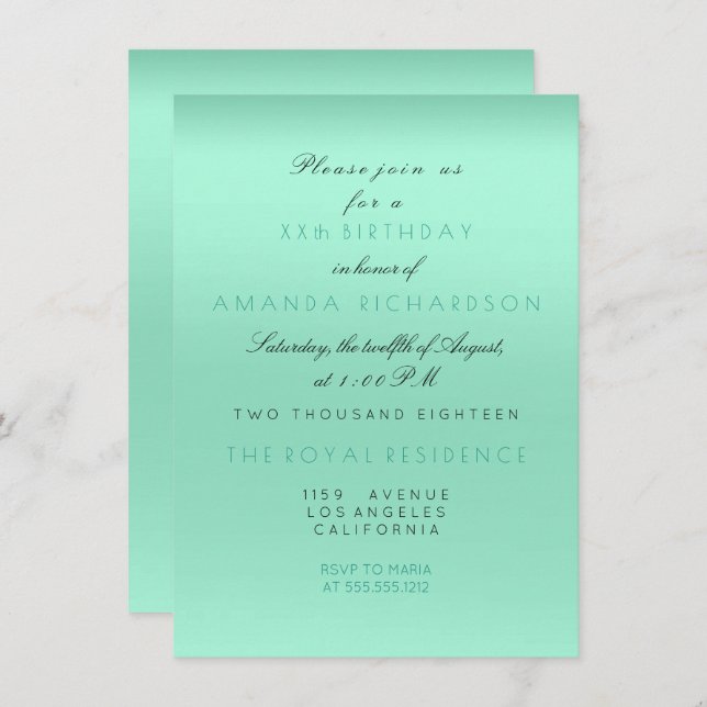 Invitación Mínimo Tiffany Mint Green Bridal Shower Cumpleaños (Anverso / Reverso)