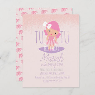 Invitación Mínimo Tutu Chica Personalizado de cumpleaños Purp