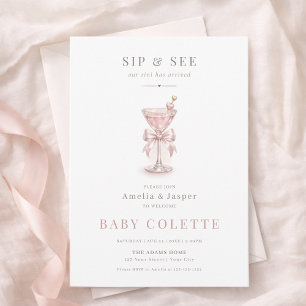 Invitación Mínimo Un Tini Uno Rubor Rosa Niña Sorbo y Ver