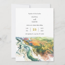 Invitación Mínimo Vibrante Paisaje Costero Boda Playa