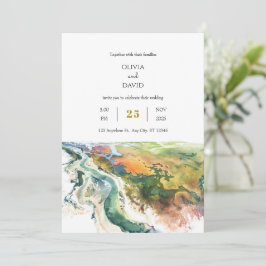 Invitación Mínimo Vibrante Paisaje Costero Boda Playa