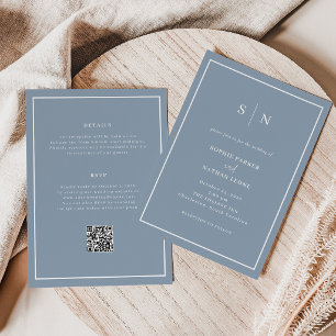 Invitación Mínimo y Chic Azul Polvoriento   Todo en Uno Boda