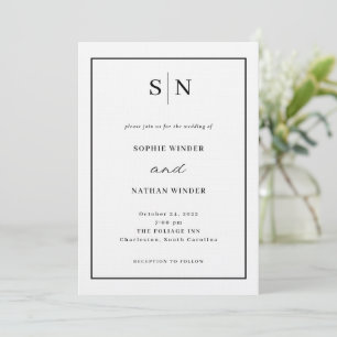 Invitación Mínimo y Chic   Boda de Blanco y Negro