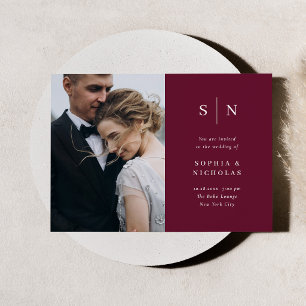 Invitación Mínimo y Chic Boda de Foto Burgundy