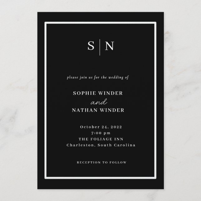 Invitación Mínimo y Chic | Boda en Blanco y Negro (Anverso)