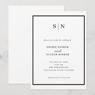 Invitación Mínimo y Chic   Boda en Blanco y Negro