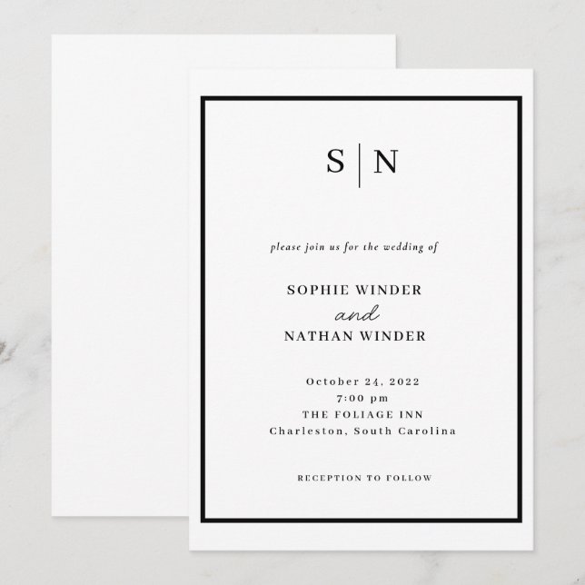 Invitación Mínimo y Chic | Boda en Blanco y Negro (Anverso / Reverso)