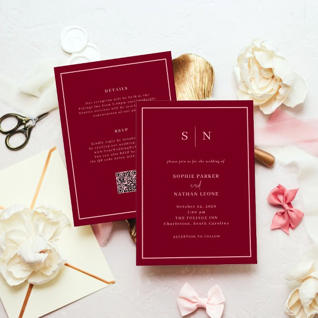 Invitación Mínimo y Chic Burdeos | Boda Todo en Uno (Subido por el creador)