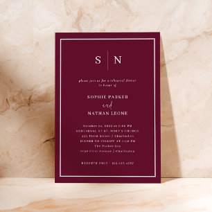 Invitación Mínimo y Chic Cena de Ensayo de Boda Rojo Burdeo