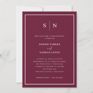 Invitación Mínimo y Chic Cena de Ensayo de Boda Rojo Burdeo