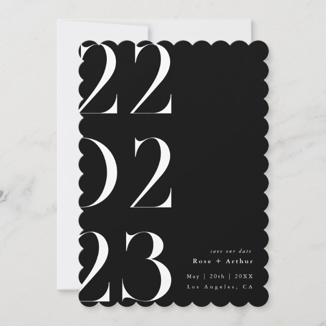 Invitación Mínimo y chic negro y blanco Save the date (Anverso)