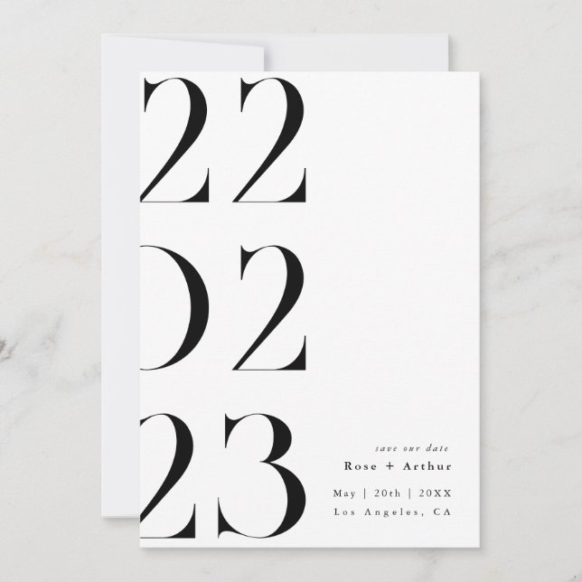 Invitación Mínimo y chic negro y blanco Save the date (Anverso)