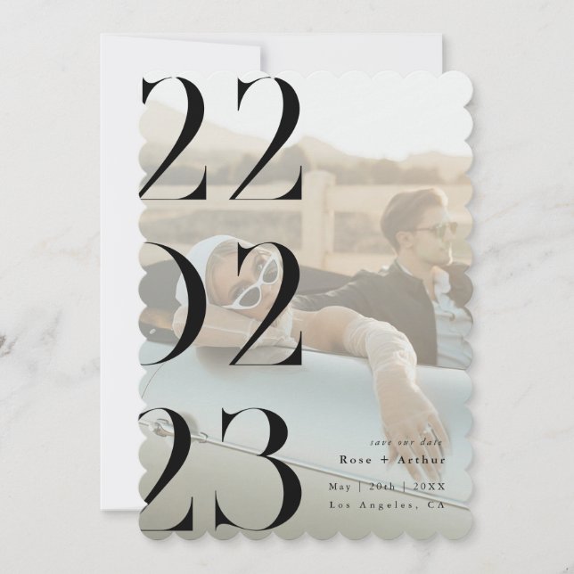 Invitación Mínimo y chic negro y blanco Save the date (Anverso)