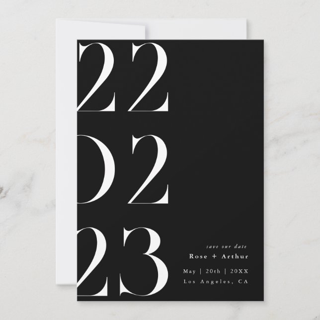 Invitación Mínimo y chic negro y blanco Save the date (Anverso)