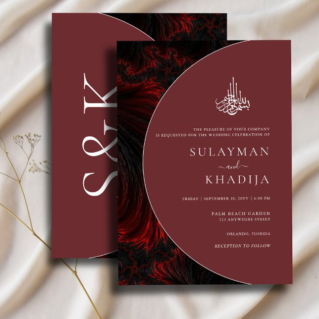 Invitación Mínimo y elegante Boda musulmán borgoñés (Subido por el creador)
