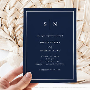 Invitación Mínimo y Moda   Azul marino con Boda fronterizo