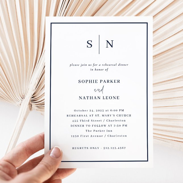 Invitación Mínimo y Moda blanco y naval | Cena de ensayo (Subido por el creador)