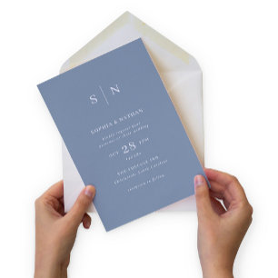 Invitación Mínimo y Moda   Boda azul y blanco turbio
