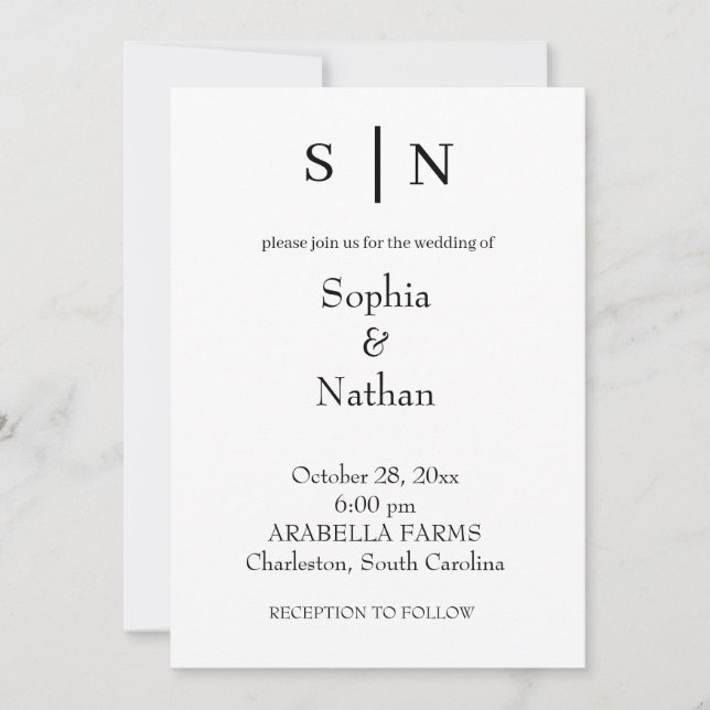 Invitación Mínimo y Moda | Boda blanco (Anverso)