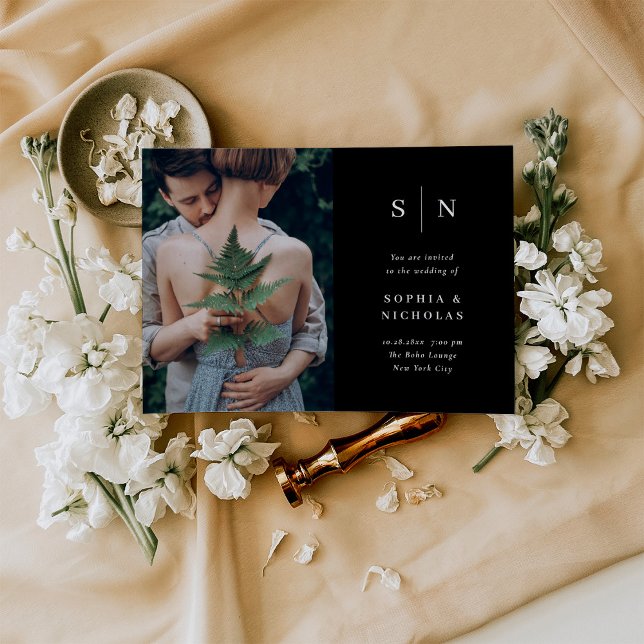 Invitación Mínimo y Moda | Boda de fotografía negro (Subido por el creador)