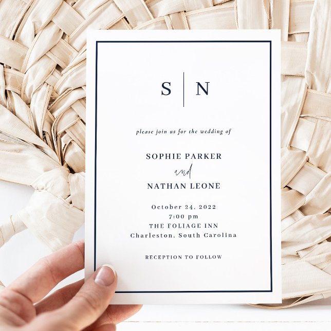 Invitación Mínimo y Moda | Boda fronterizo blanco y naval (Subido por el creador)