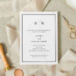 Invitación Mínimo y Moda | Elegante Brunch Post-Boda<br><div class="desc">Estas elegantes y modernas invitaciones al brunch postboda presentan un sencillo diseño de texto minimalista en blanco y negro,  con un marco clásico en el borde. Añada sus iniciales o su monograma para hacerlas completamente propias.</div>