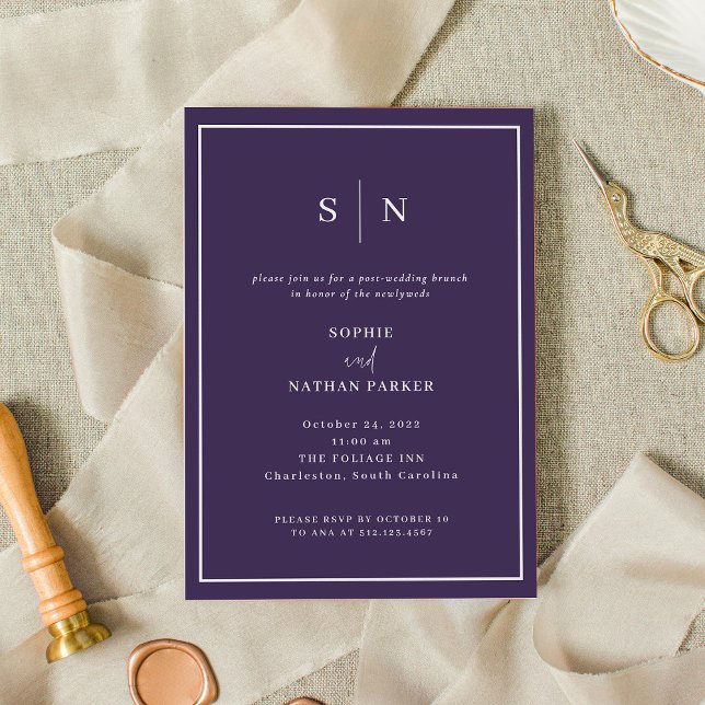 Invitación Mínimo y Moda | Elegante Brunch Post-Boda (A colorful, elegant purple invitation for your post-wedding brunch)