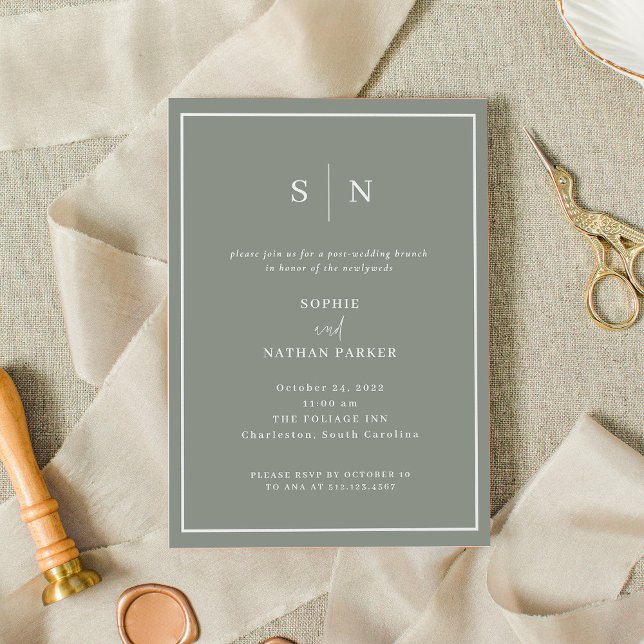 Invitación Mínimo y Moda | Elegante Brunch Post-Boda (A classic, sage green invitation for your post-wedding brunch)